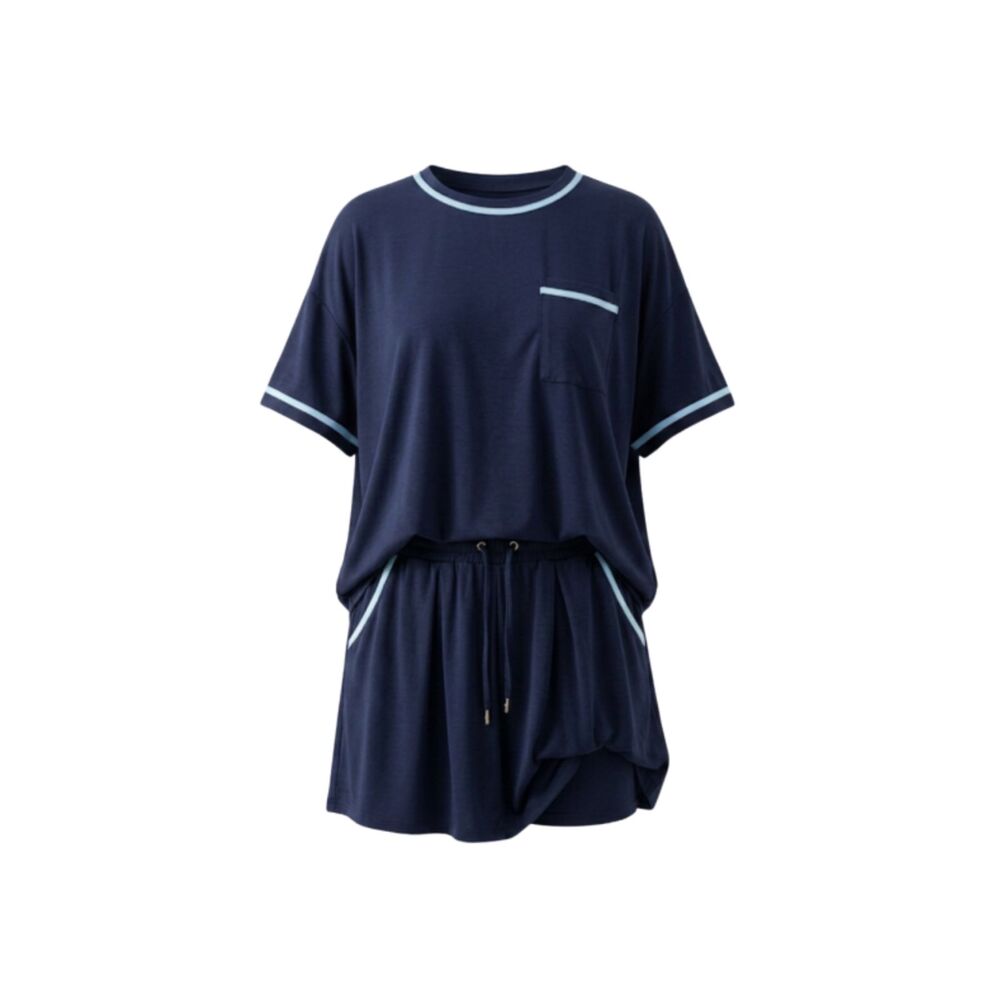Crown & Ivy Navy Athleisure Skort Set Top 2XL Skort L Piped Trim Short Sleeve